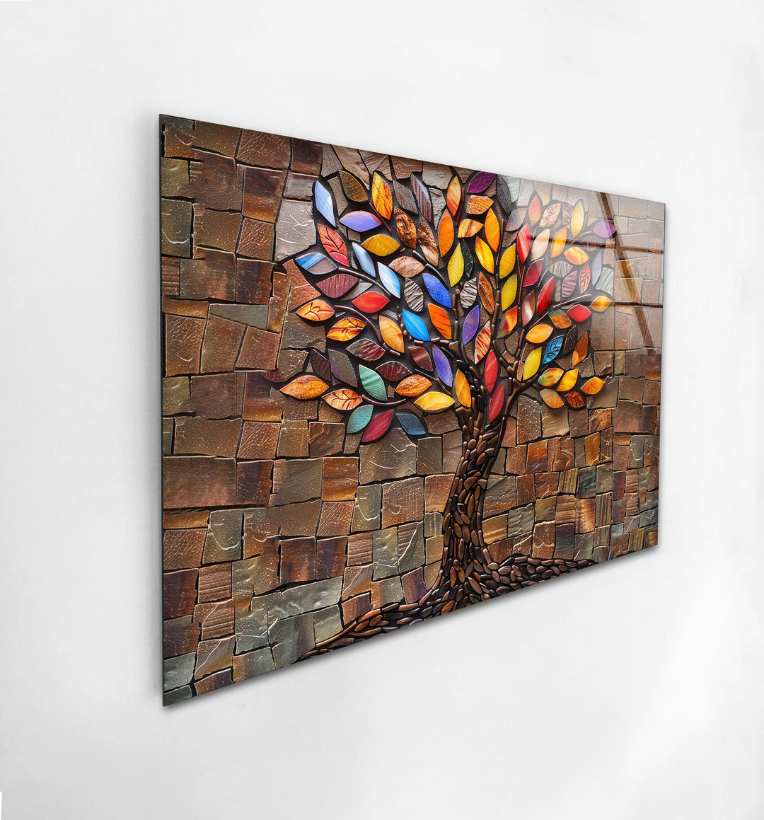 Mosaic Tree of Life Brown Glass Wall Art print picture on glass, Tempered Glass Wall Art
