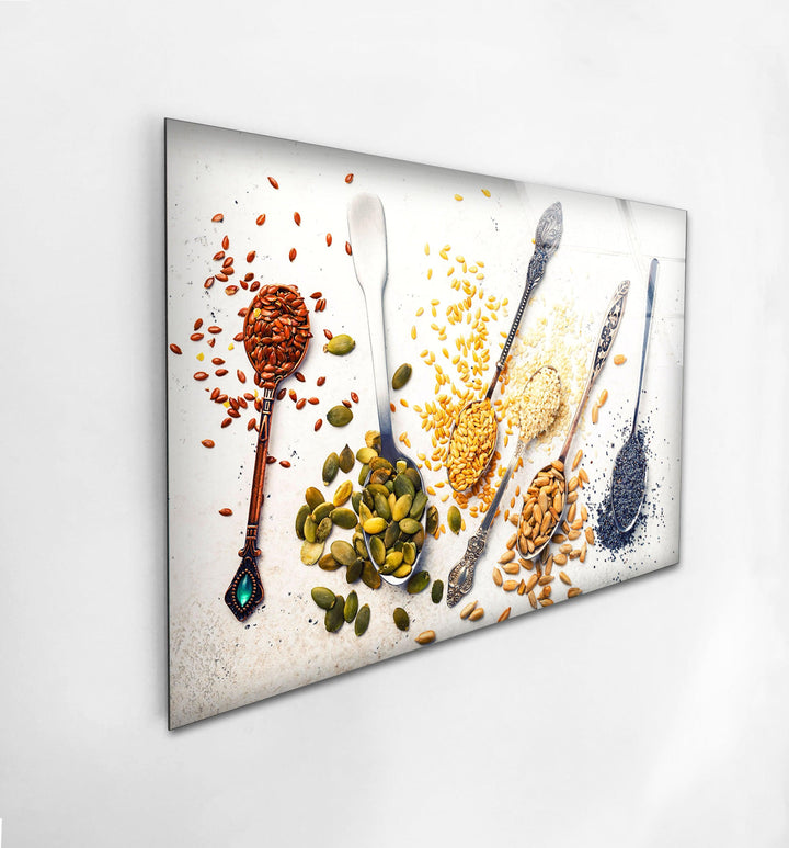Spoons with Spices Glass Wall Art, glass pictures for Wall, glass prints wall art