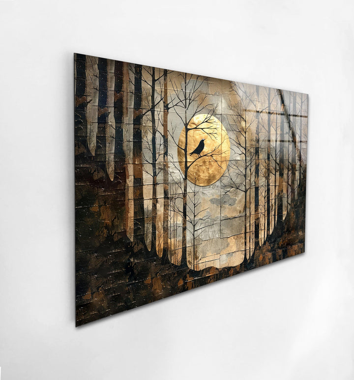 A surreal depiction of a forest bathed in moonlight with delicate, leafless trees.
