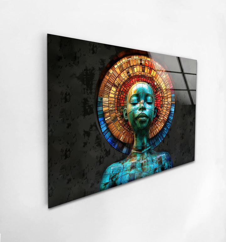 Bunte Mosaikkopf-Wandkunst aus Glas