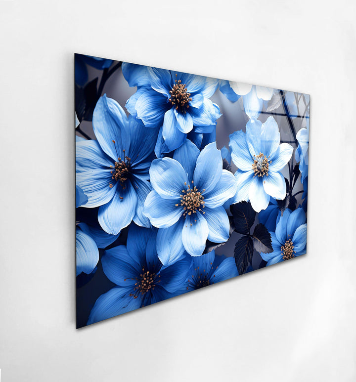 Botanical Blue Flower Glass Wall Art, glass image printing, glass prints from photos