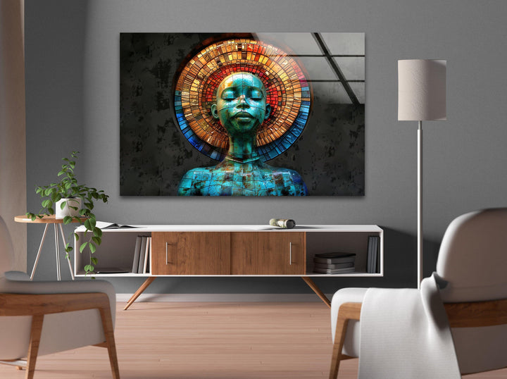 Bunte Mosaikkopf-Wandkunst aus Glas