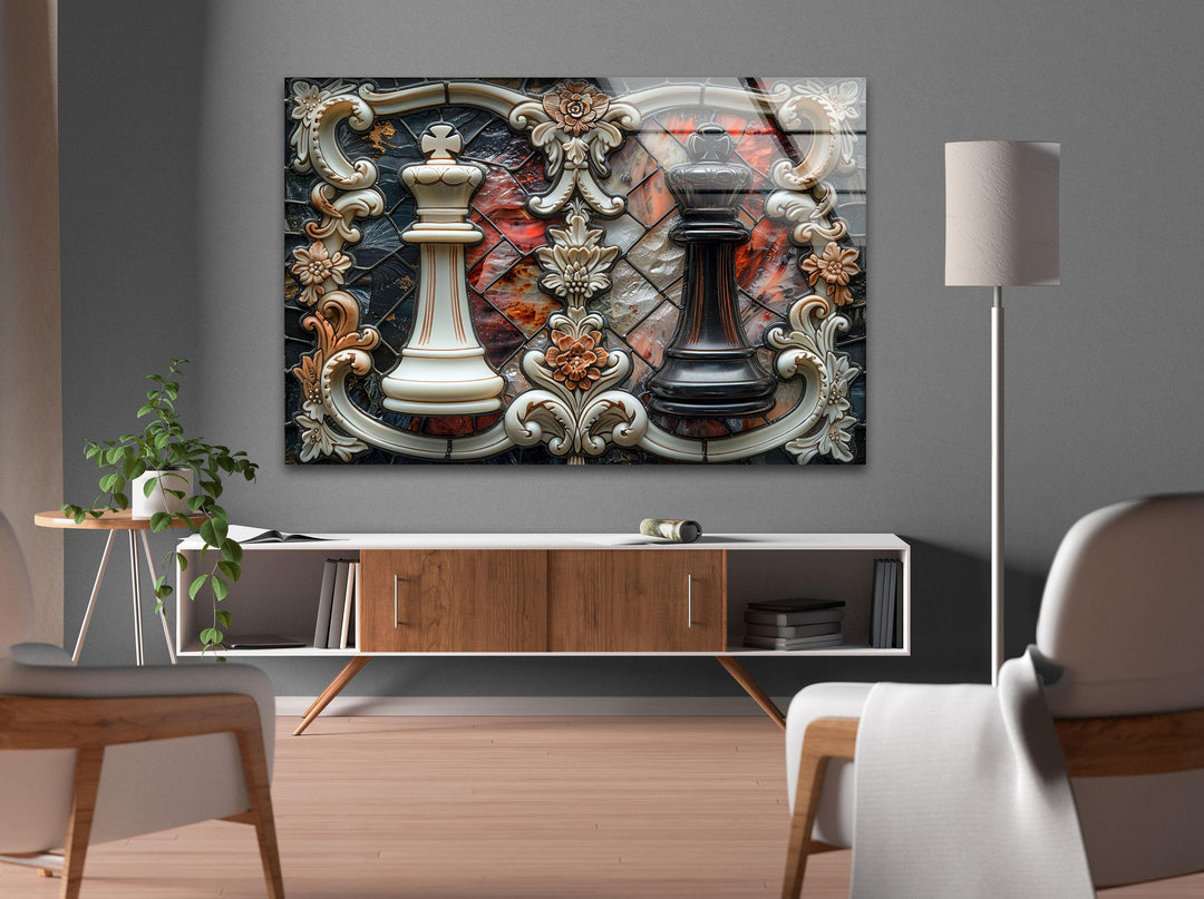 Weißes Schachglas-Wandbild