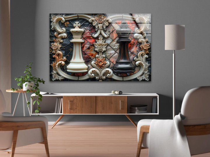 Weißes Schachglas-Wandbild