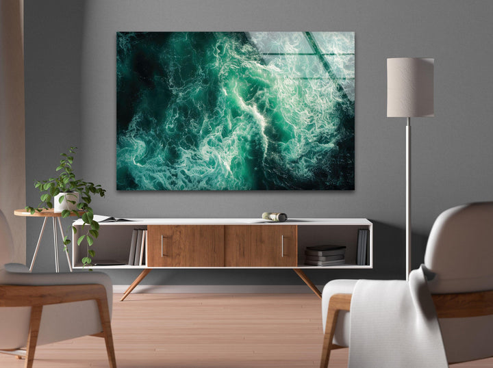 Coastal decor glass print displaying the serene yet powerful ocean.
