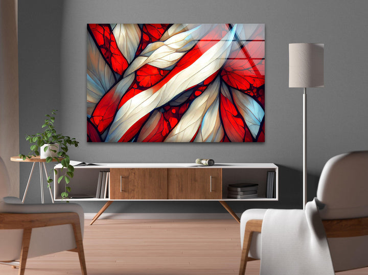 Stained Red Wave Glass Wall Art, glass pictures for Wall, glass prints wall art