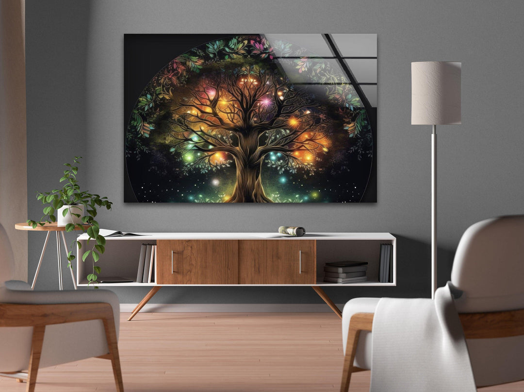 Glowing Life of Tree Glass Wall Art, glass photo prints, glass picture prints