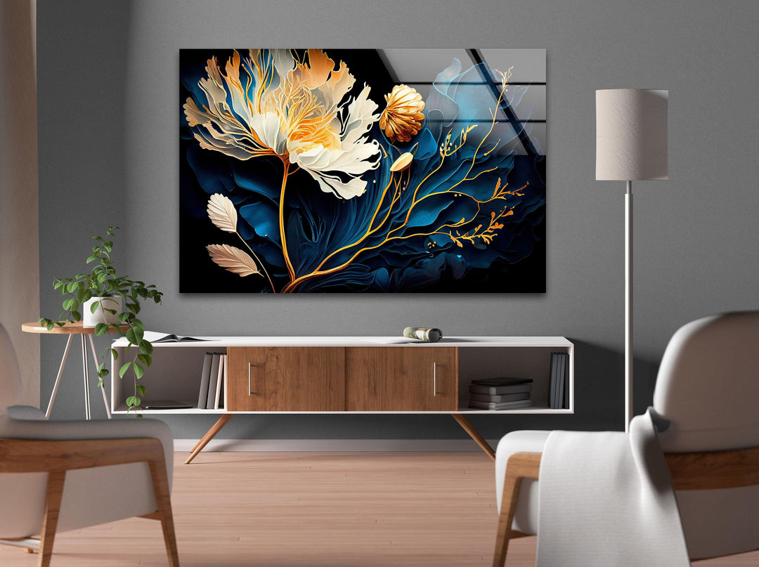 Botanical Flower Alcohol Ink Glass Wall Art, glass pictures for Wall, glass prints wall art