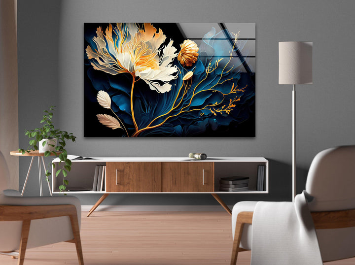 Botanical Flower Alcohol Ink Glass Wall Art, glass pictures for Wall, glass prints wall art