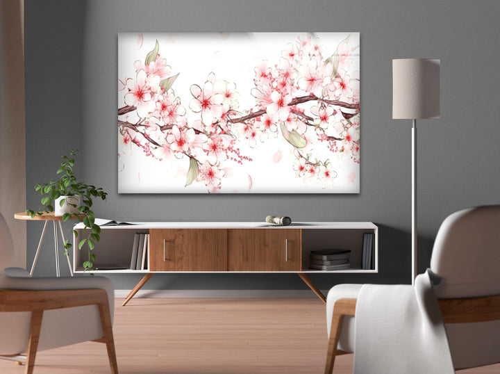 Watercolor Cherry Blossoms Glass Wall Art, glass photo prints, glass picture prints