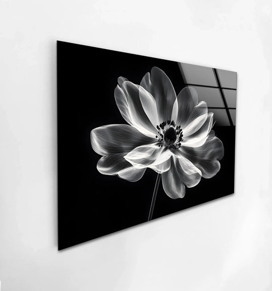 Crafted with sleek glass, this black-and-white floral wall art showcases exceptional clarity, making it a high-quality decorative wall art piece.