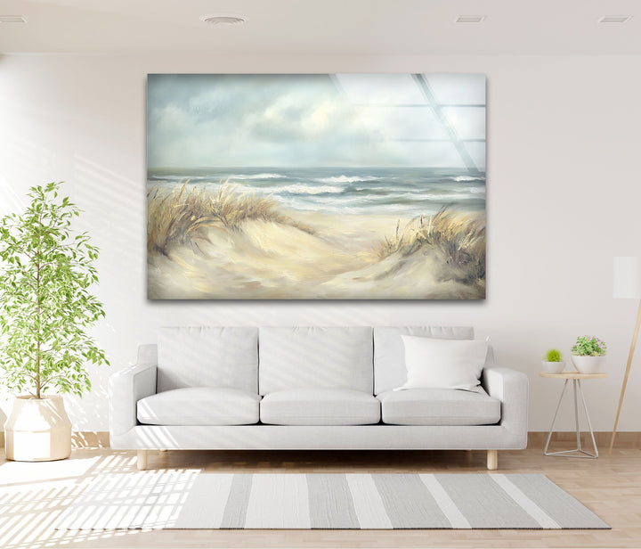 Coastal Breeze – Serene Beachscape Glass Wall Art