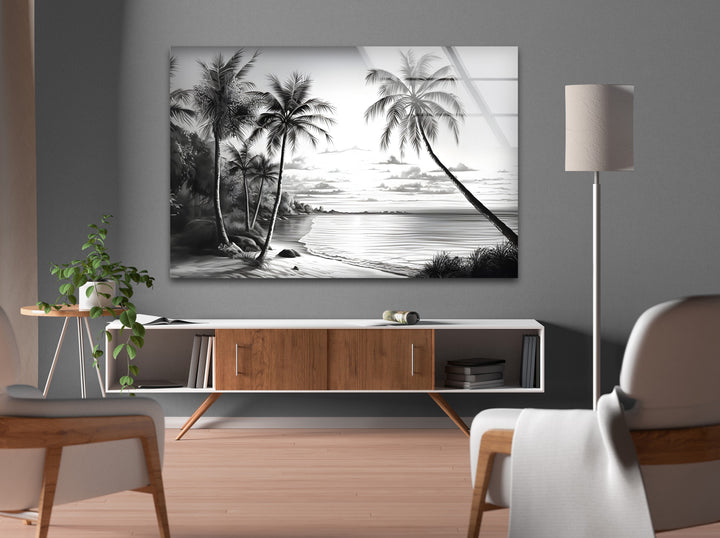 A serene black and white coastal landscape, perfect for modern interiors and beach-inspired decor.
