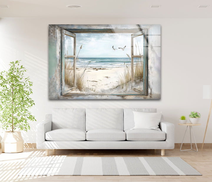 Seaside Freedom – Vintage Window View Glass Wall Art