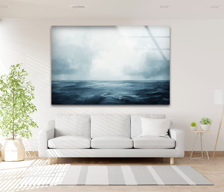 Endless Blue Horizon – Minimalist Ocean and Sky Glass Wall Art