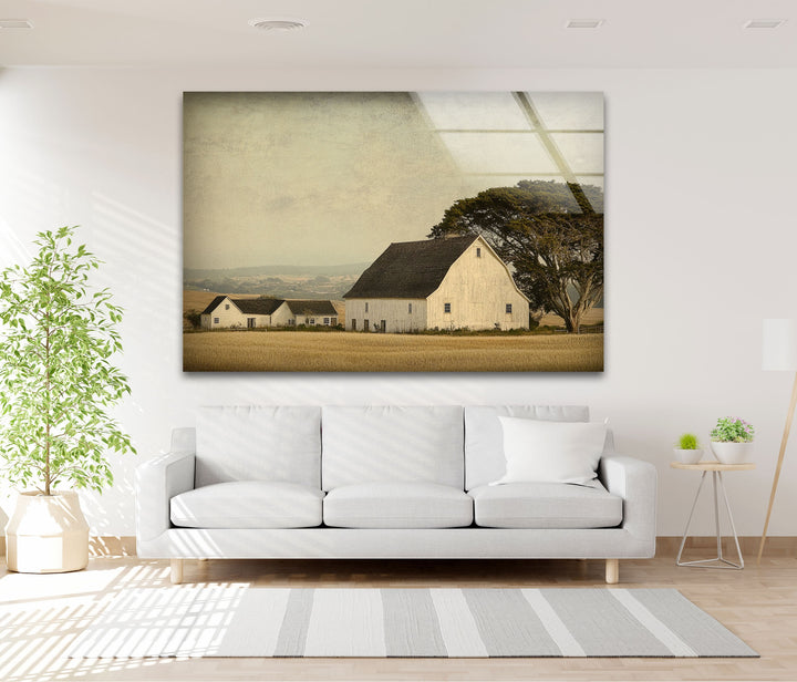 Rustic Farmstead Charm – Vintage Countryside Barn Glass Wall Art