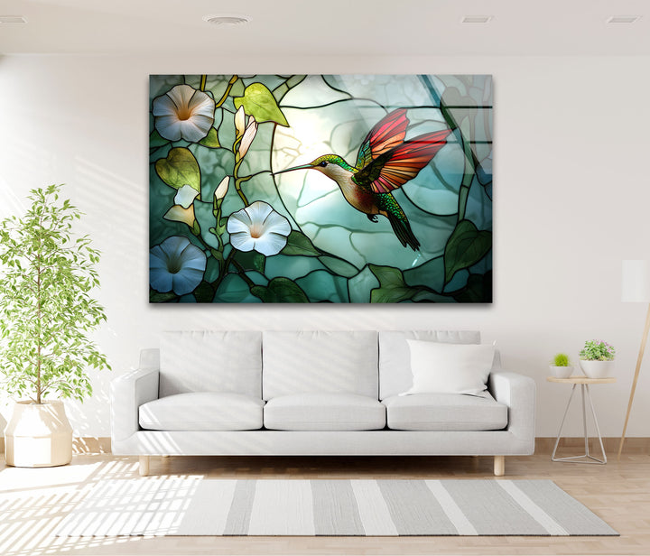 Strahlender Kolibri und Prunkwinde – Tierische Glaswandkunst