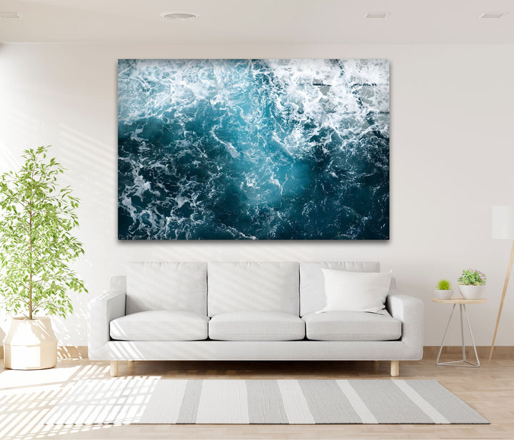 Turbulent Depths – Abstract Ocean Glass Wall Art