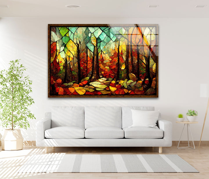 Enchanted Forest in Autumn – Stained Glass Glass Wall Art