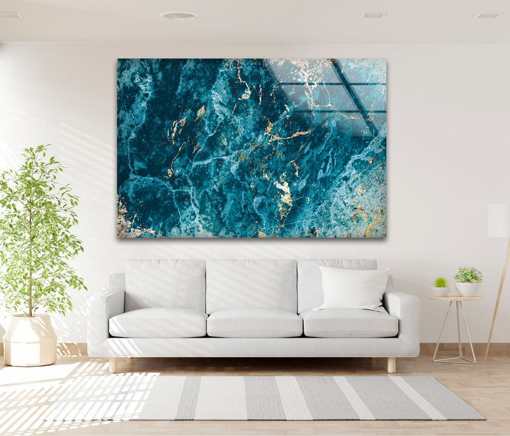 Turquoise Veins – Deep Ocean Blue Glass Wall Art