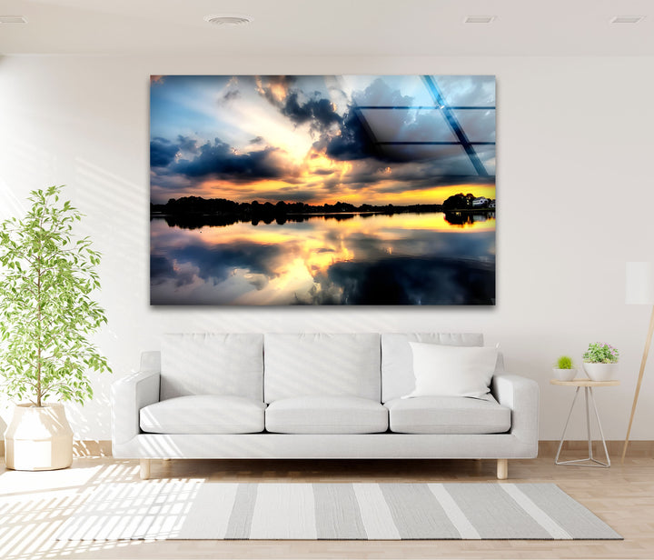 Reflections of Heaven – Sunset Lake Glass Wall Art