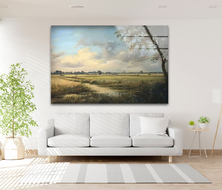 Golden Meadow Horizon – Landscape Glass Wall Art