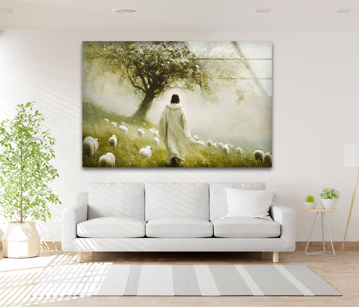 The Good Shepherd – Peaceful Christian Glass Wall Art
