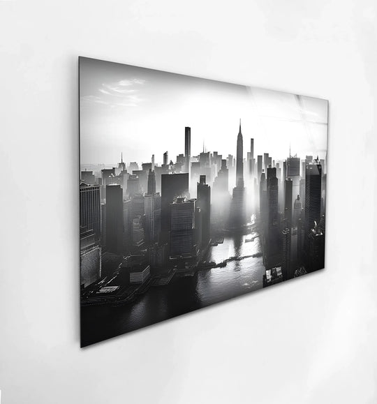 City prints on glass black and white cityscape wall art and striking New York skyline with cityscape design and elegant modern style