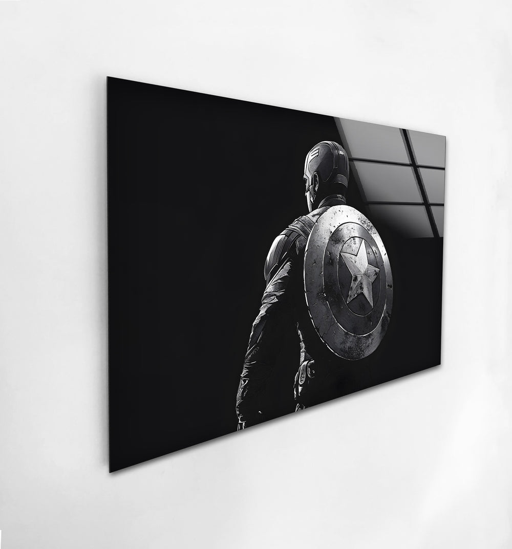 Captain America: A Bold Black and White Design on Glass Wall Art
