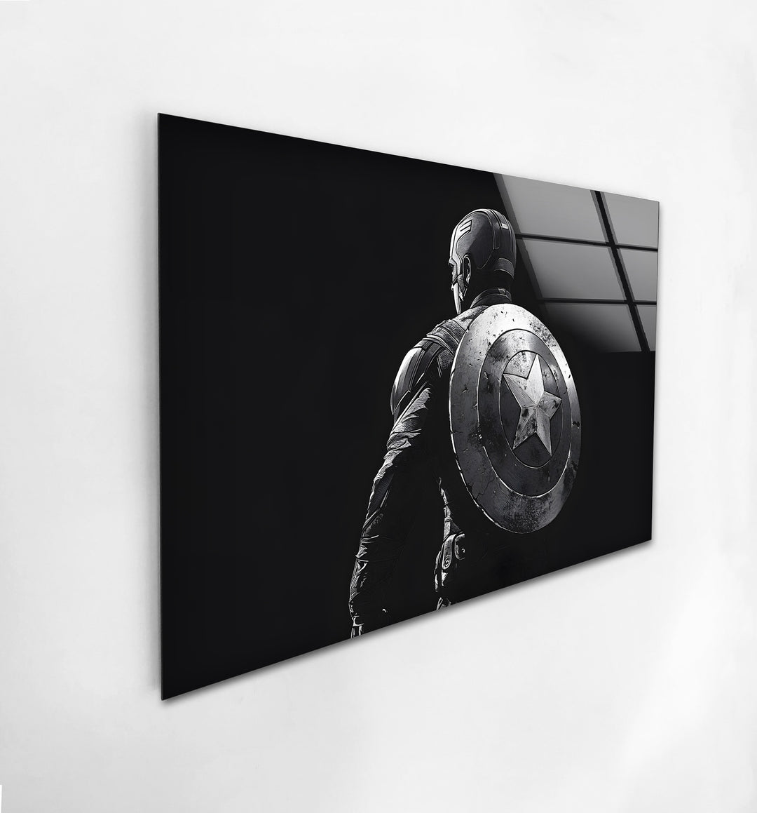 Captain America: A Bold Black and White Design on Glass Wall Art
