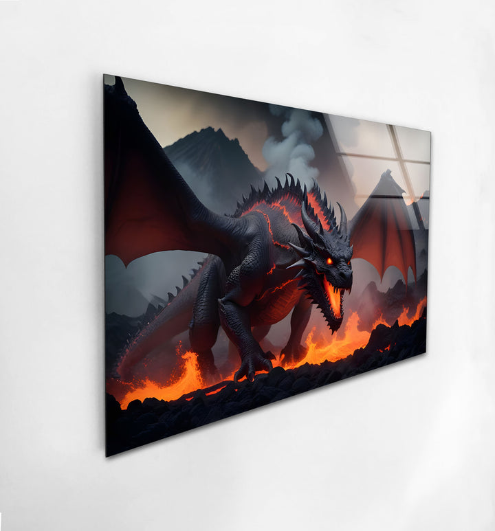 Mighty dragon in full roar, its fiery breath consuming everything in its path.
