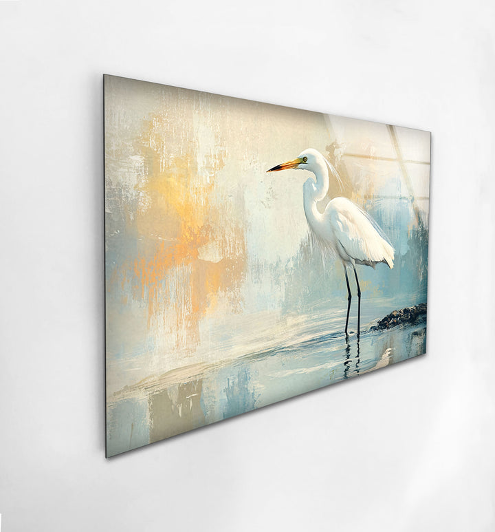 Whispering Waters – Minimalistische Reiher-Wandkunst aus Glas