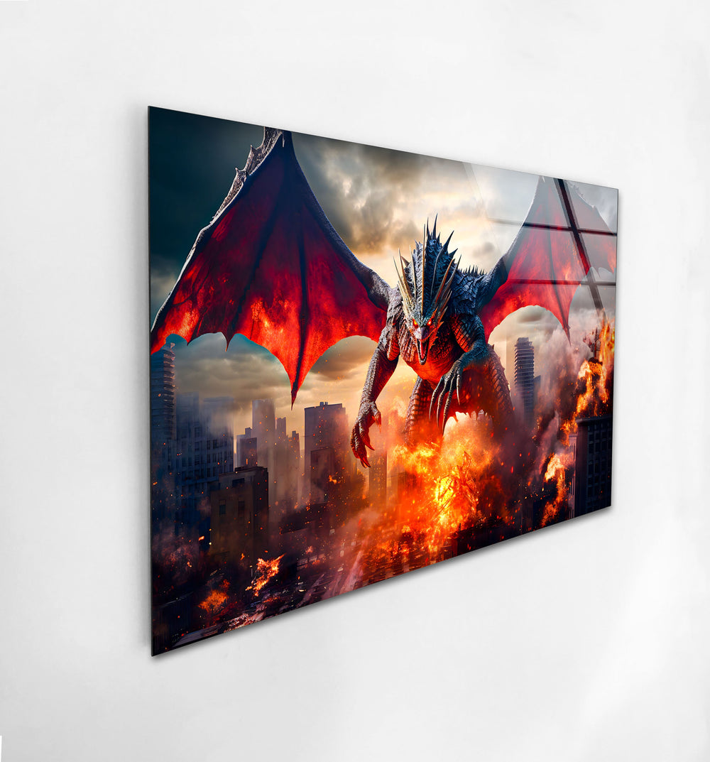 Powerful dragon roaring in the midst of a fiery apocalypse, bringing destruction.
