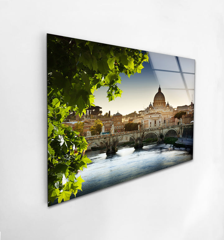 Glaswandkunst mit der Skyline von Rom – Petersdom und Tiber