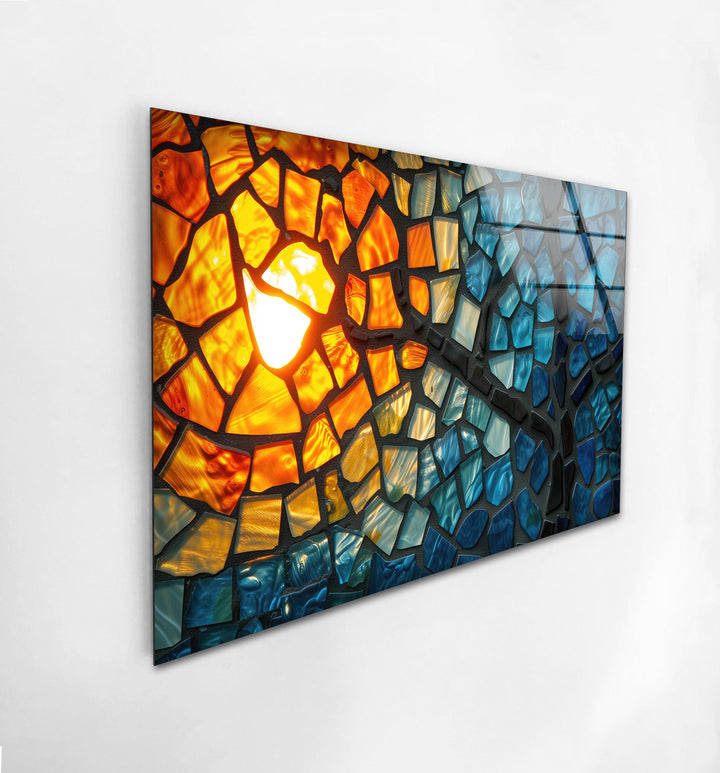 Mosaic Orange & Blue Glass Wall Art custom glass pictures, glass art prints