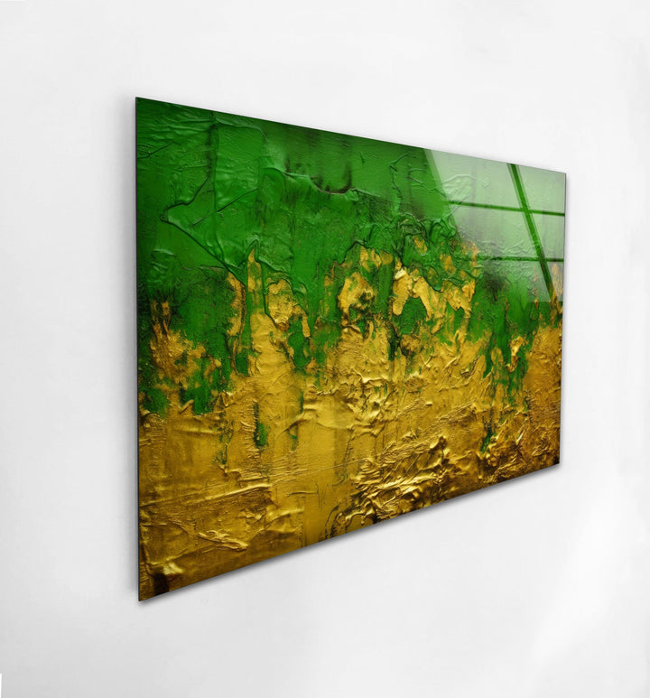 Yellow with Green Grunge Texture tempered Glass Wall Art
