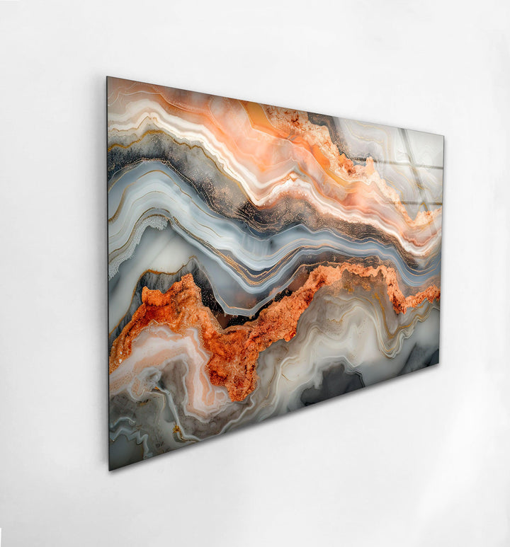 Orange Marble Veins Glass Wall Art