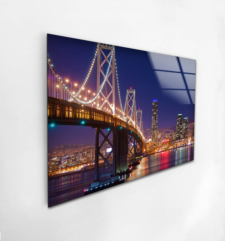 Bay Bridge Glaswandkunst – Ikonisches Stadtbild von San Francisco bei Nacht