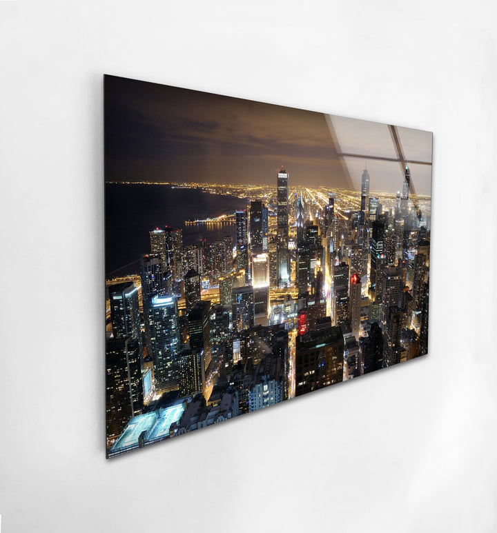 Chicago Stadtbild Glaswandkunst – Nacht Skyline Modernes Dekor