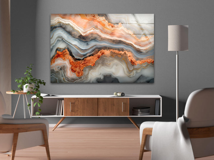 Orange Marble Veins Glass Wall Art