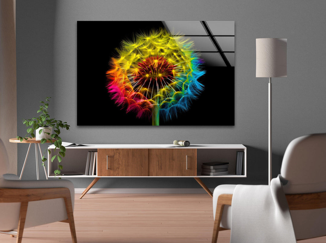 Colorful Dandelion Glass Wall Art, glass photo prints, glass picture prints