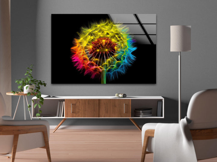 Colorful Dandelion Glass Wall Art, glass photo prints, glass picture prints