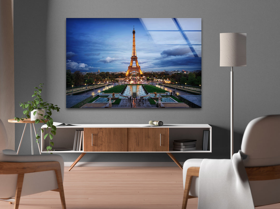 Eiffelturm-Wandkunst aus Glas – Skyline von Paris bei Nacht