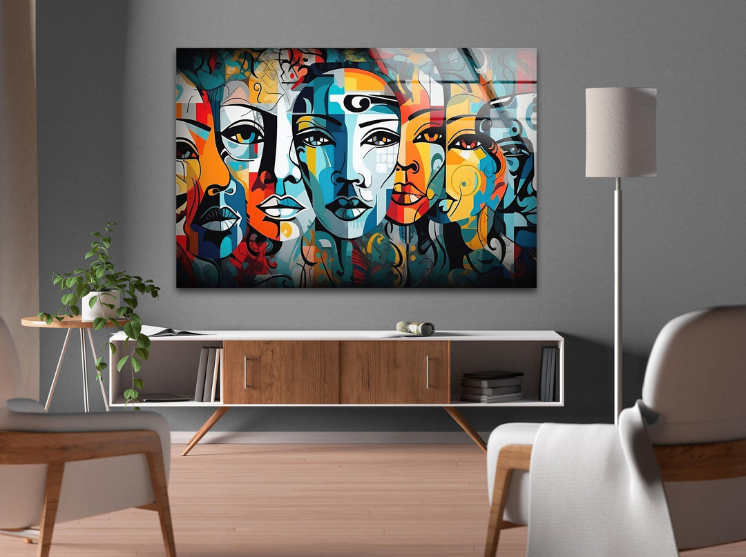 Bunte abstrakte Portrait-Glaswandkunst