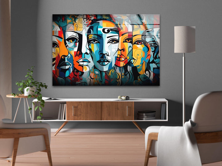 Bunte abstrakte Portrait-Glaswandkunst