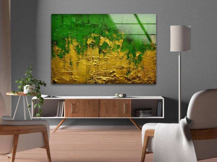 Yellow with Green Grunge Texture Glass printing artdesigna Wall Art