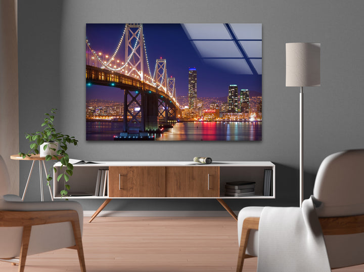 Bay Bridge Glaswandkunst – Ikonisches Stadtbild von San Francisco bei Nacht