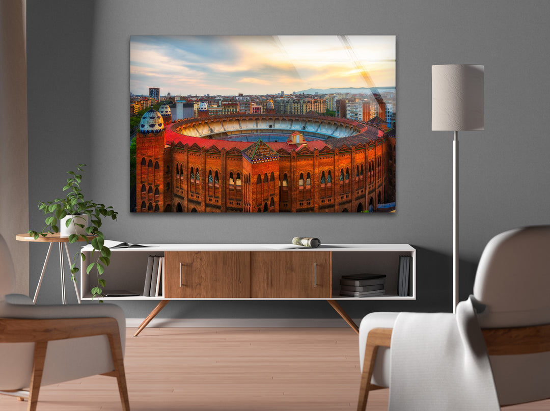 Glaswandkunst der Arena de Barcelona – Ikonisches spanisches Wahrzeichen mit historischer Architektur