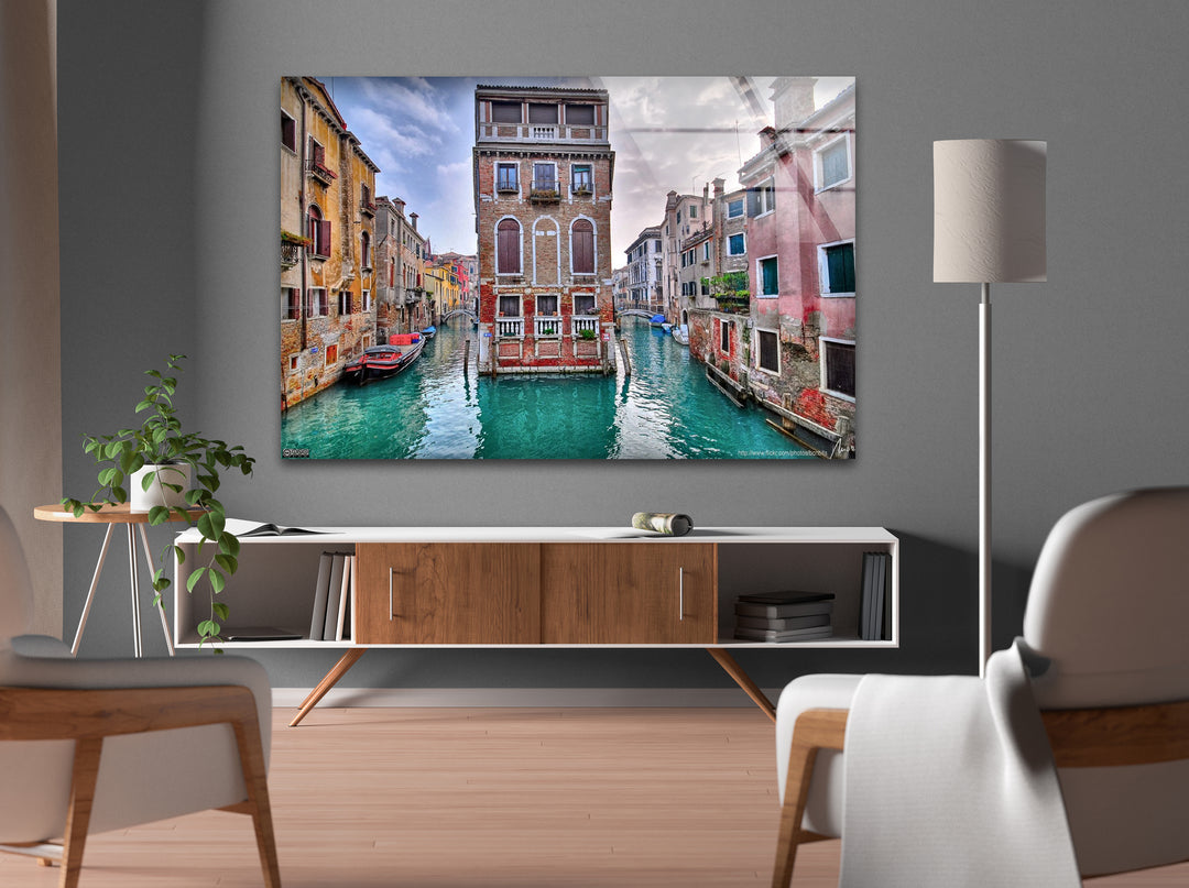 Venedig Kanal Glaswandkunst – Historisches italienisches Architekturdekor