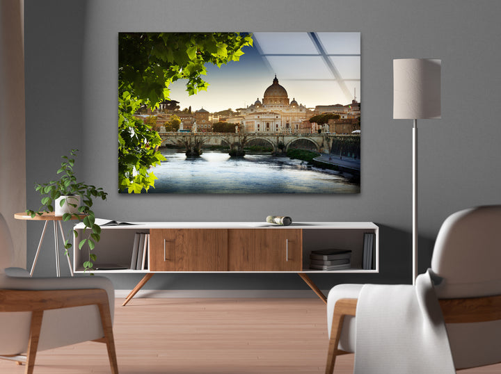 Glaswandkunst mit der Skyline von Rom – Petersdom und Tiber